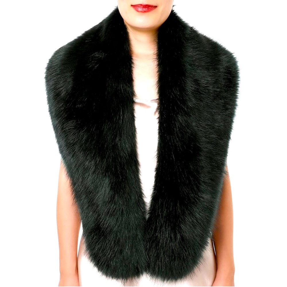 Dark green faux fur shawl stole collar